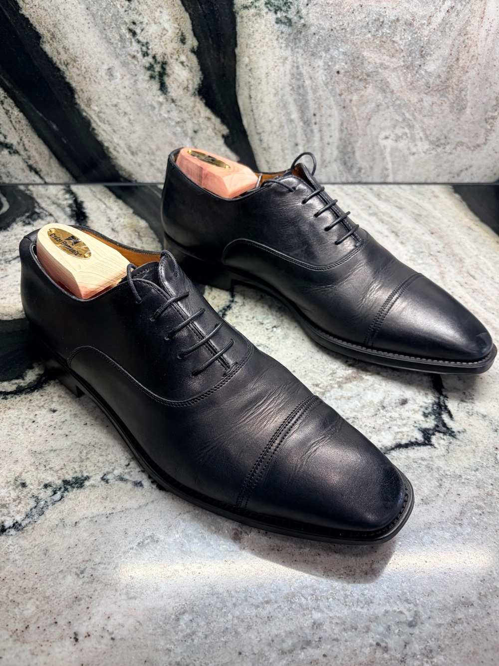 Santoni Black Cap Toe Oxford Dress Shoes Men’s UK 9.5 D US 10.5 Made in Italy